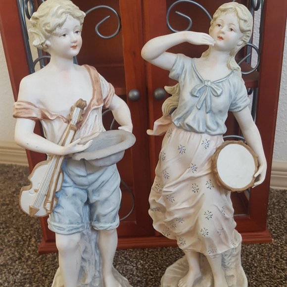 Tall Vintage Figurine Candrea Porcelain Set Man Women - Picture 2 of 16